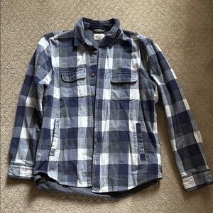 Men’s Blue and White Plaid Button-Up Shirt